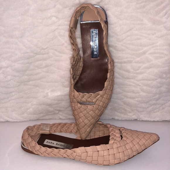 Zara Soft Nude-Pink Woven Sling-Back Flats Size 10 - Picture 1 of 13